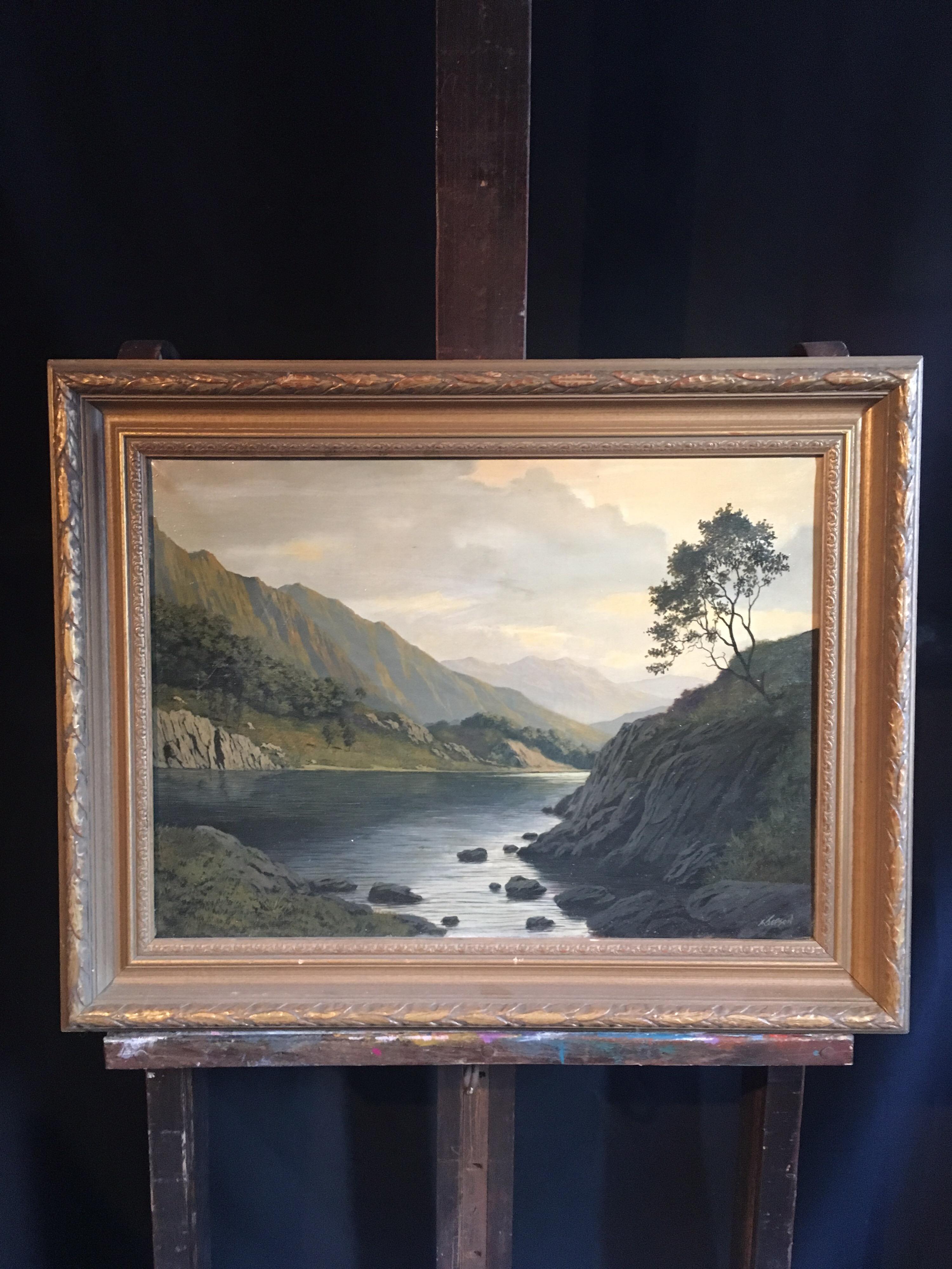 Across the Valley, Signed Original Oil Painting
By British artist K.Jepson, 20th Century
Signed by the artist on the lower right hand corner
Oil painting on canvas, framed
Framed size: 22 x 28 inches

A beautiful oil painting of a secluded valley.