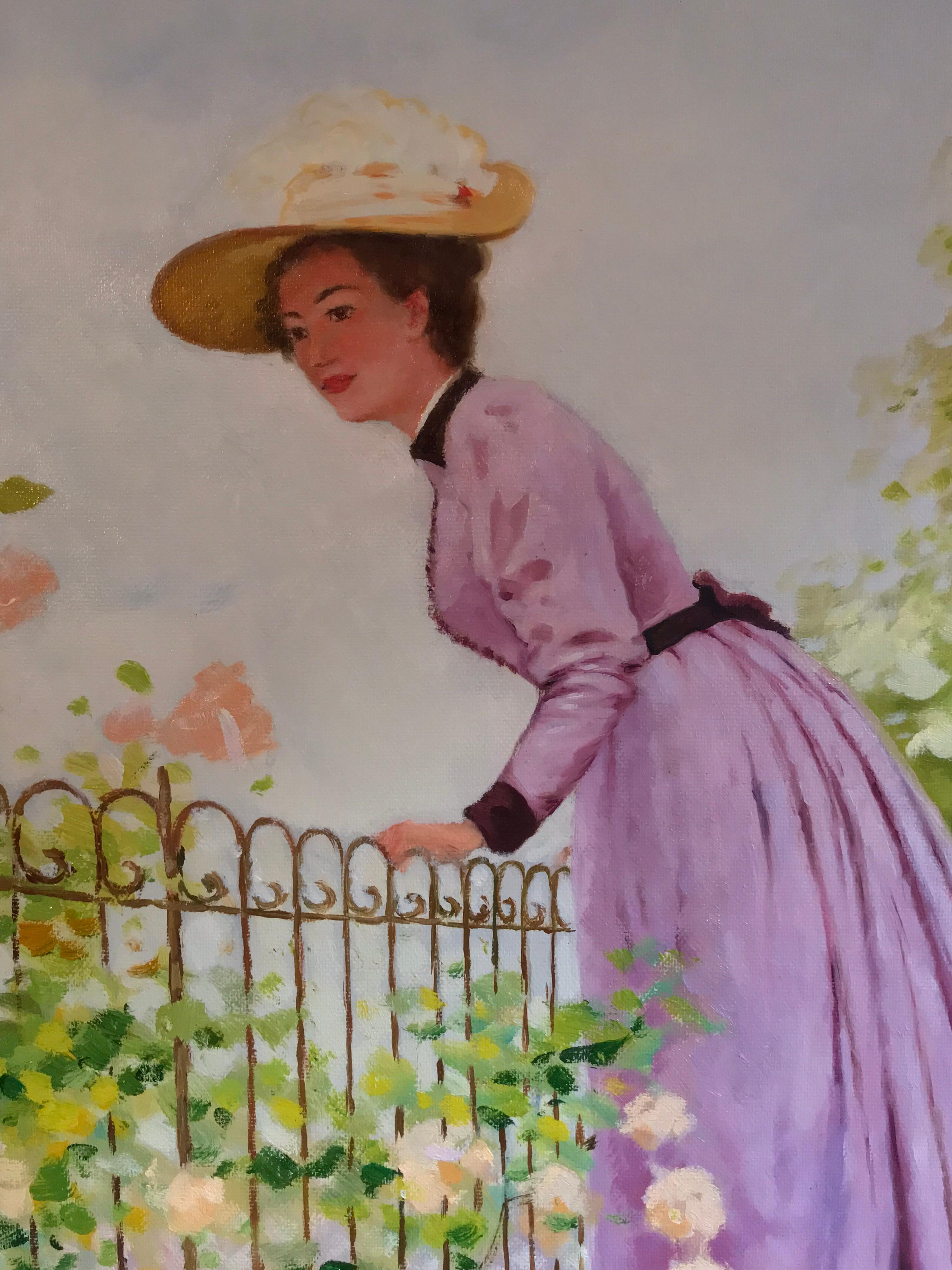 Lady in Floral Garden, Large Oil Painting on Canvas 1