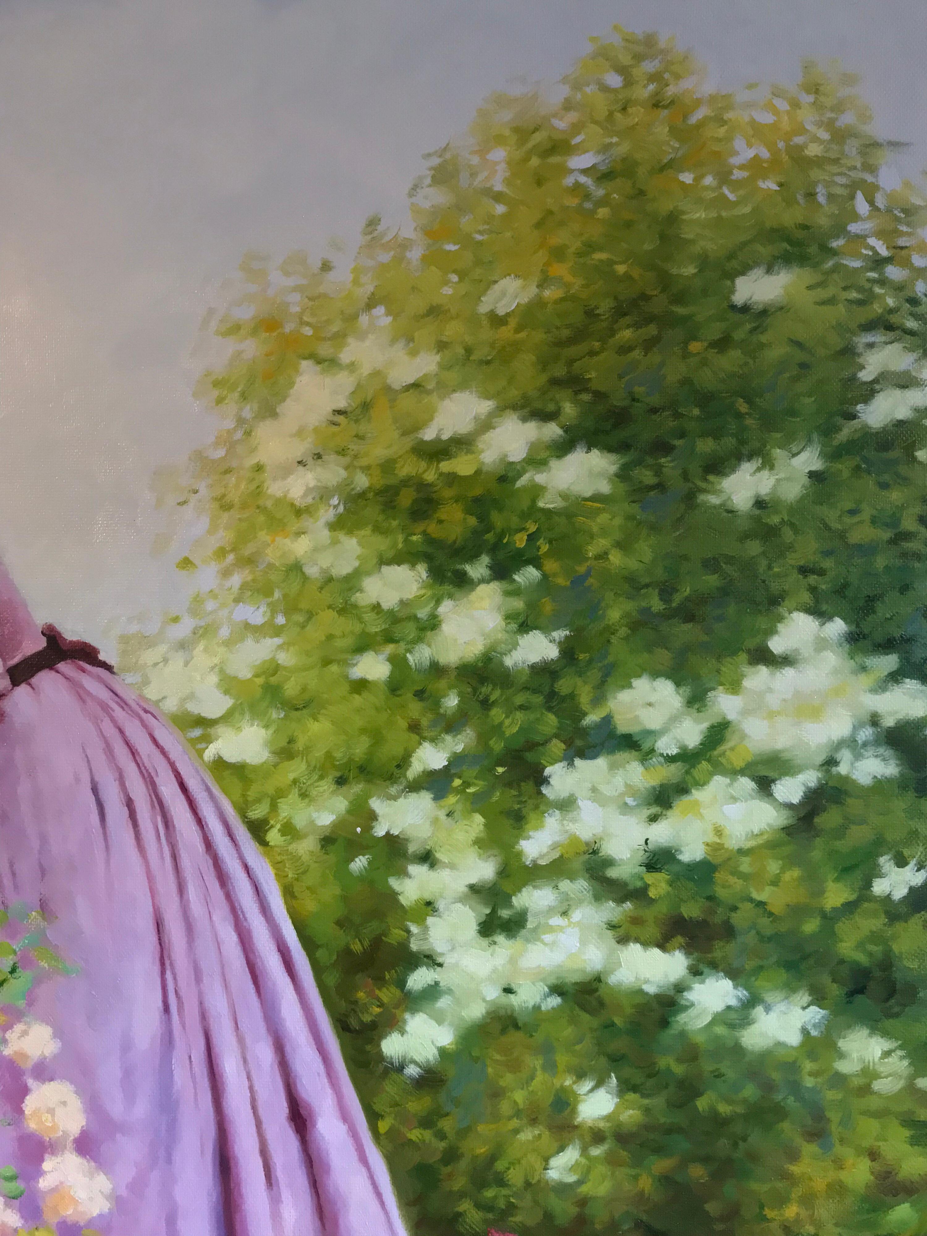 Lady in Floral Garden, Large Oil Painting on Canvas 2