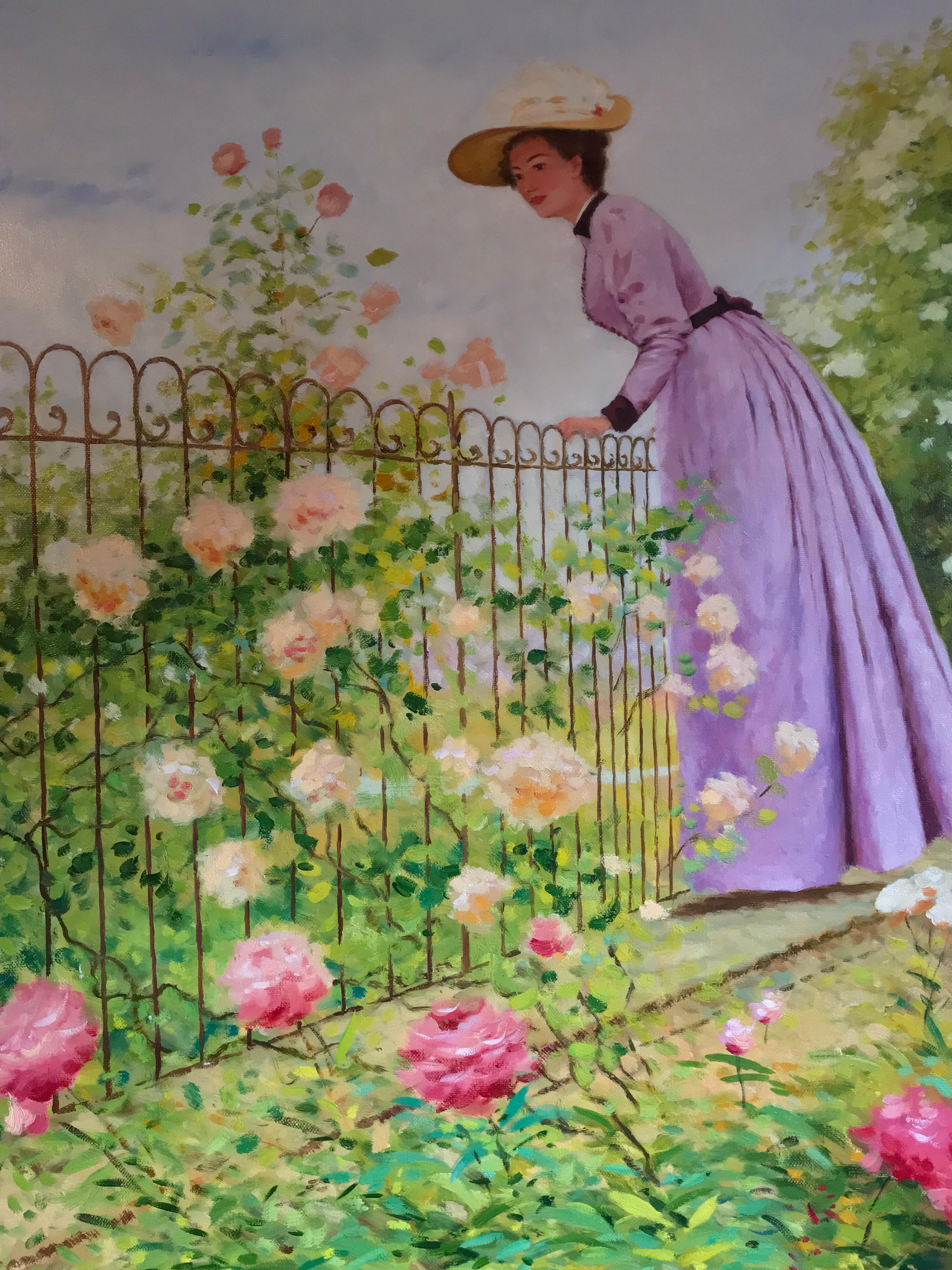Lady in Floral Garden, Large Oil Painting on Canvas 3