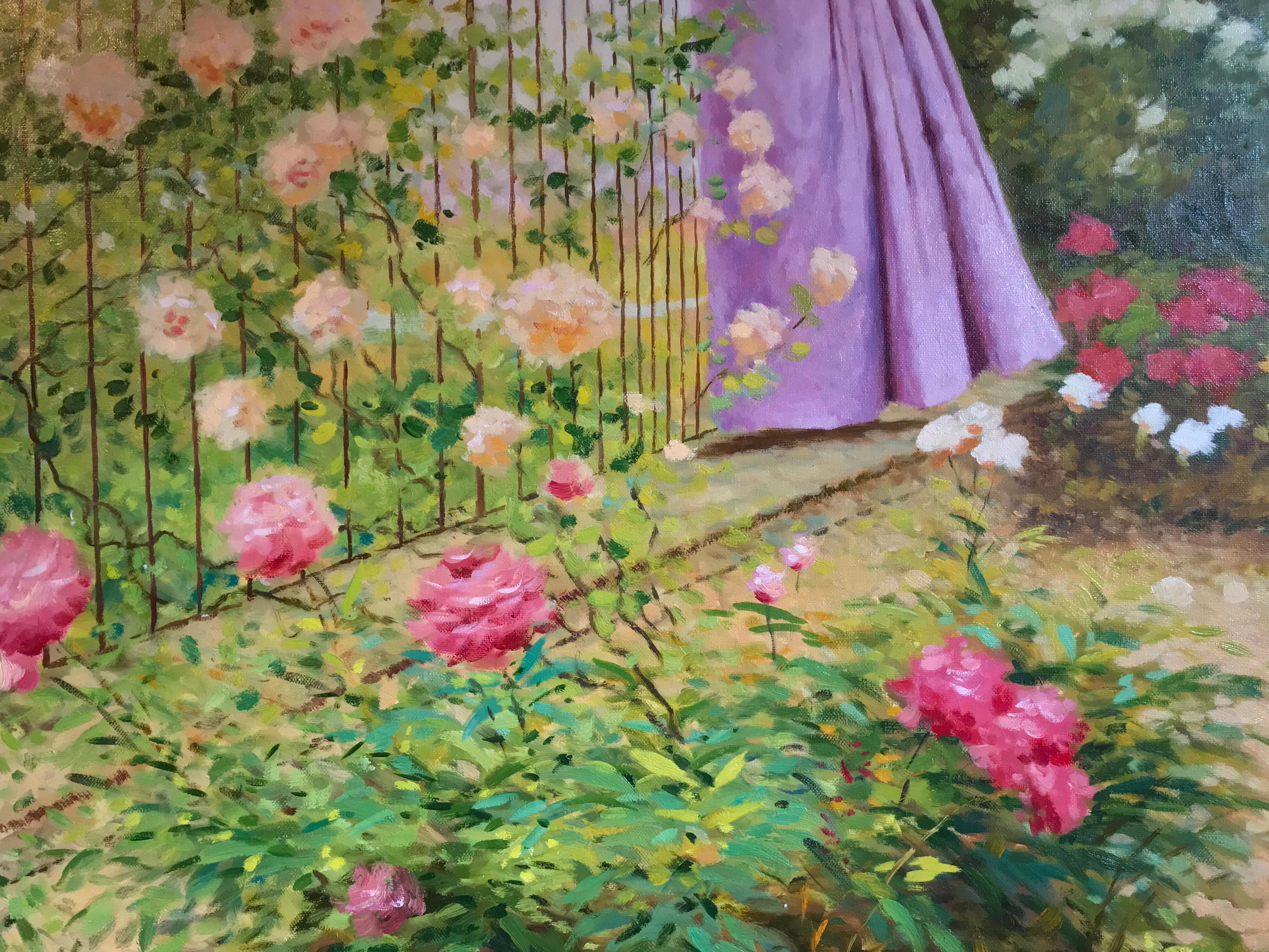 Lady in Floral Garden, Large Oil Painting on Canvas 4