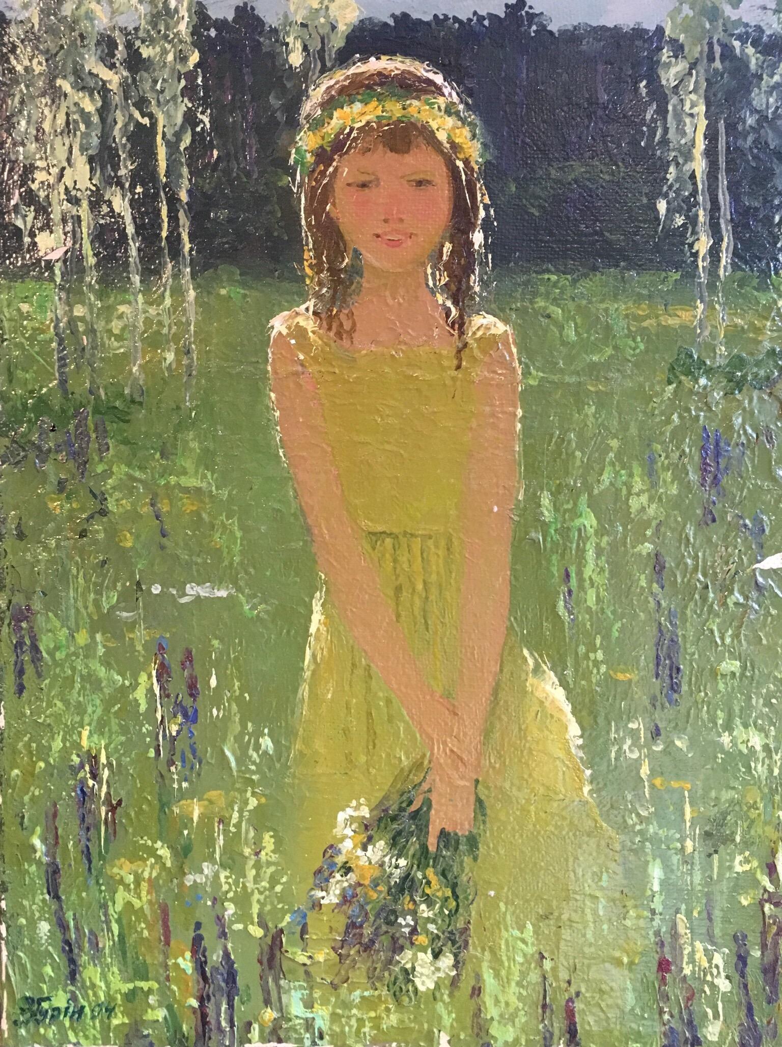 Typih B.I. Portrait Painting - "Aito" Impressionist Portrait, Ethereal Green, Original Signed Oil Painting