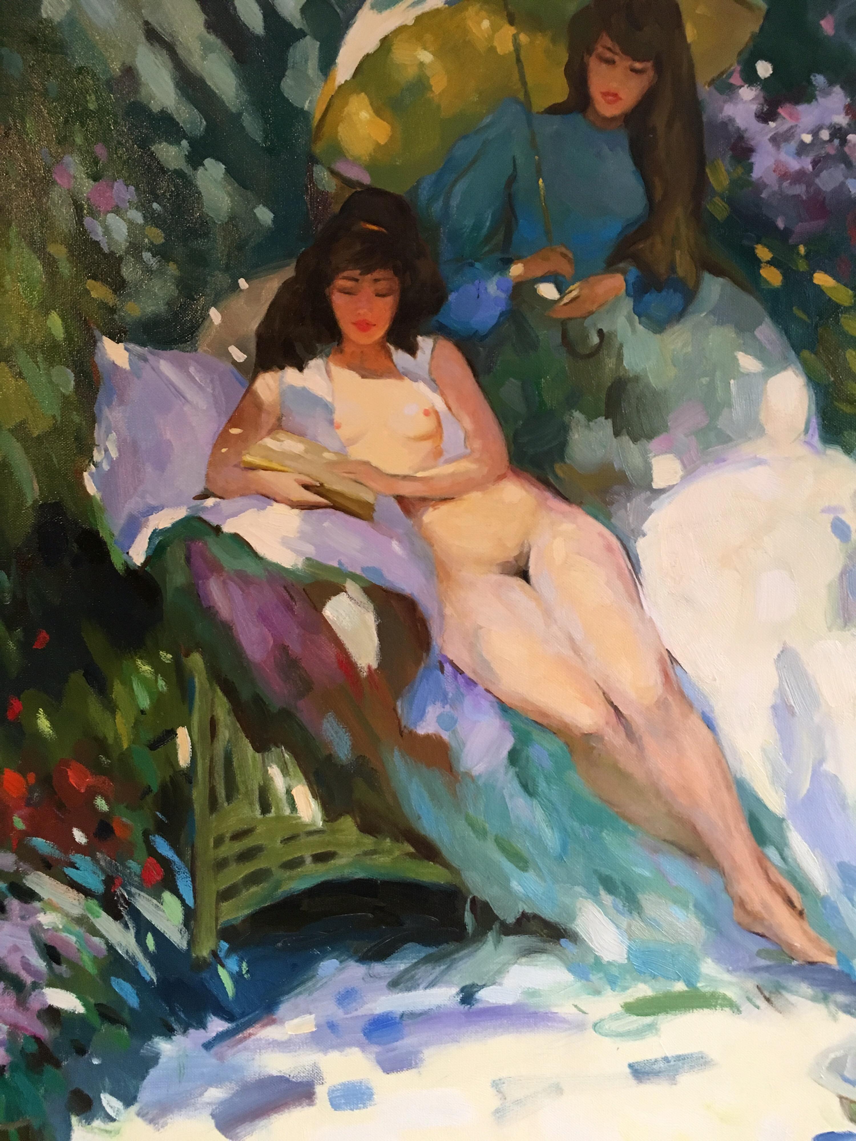 Large Impressionist Nude, Floral Scene, Original Oil Painting 4