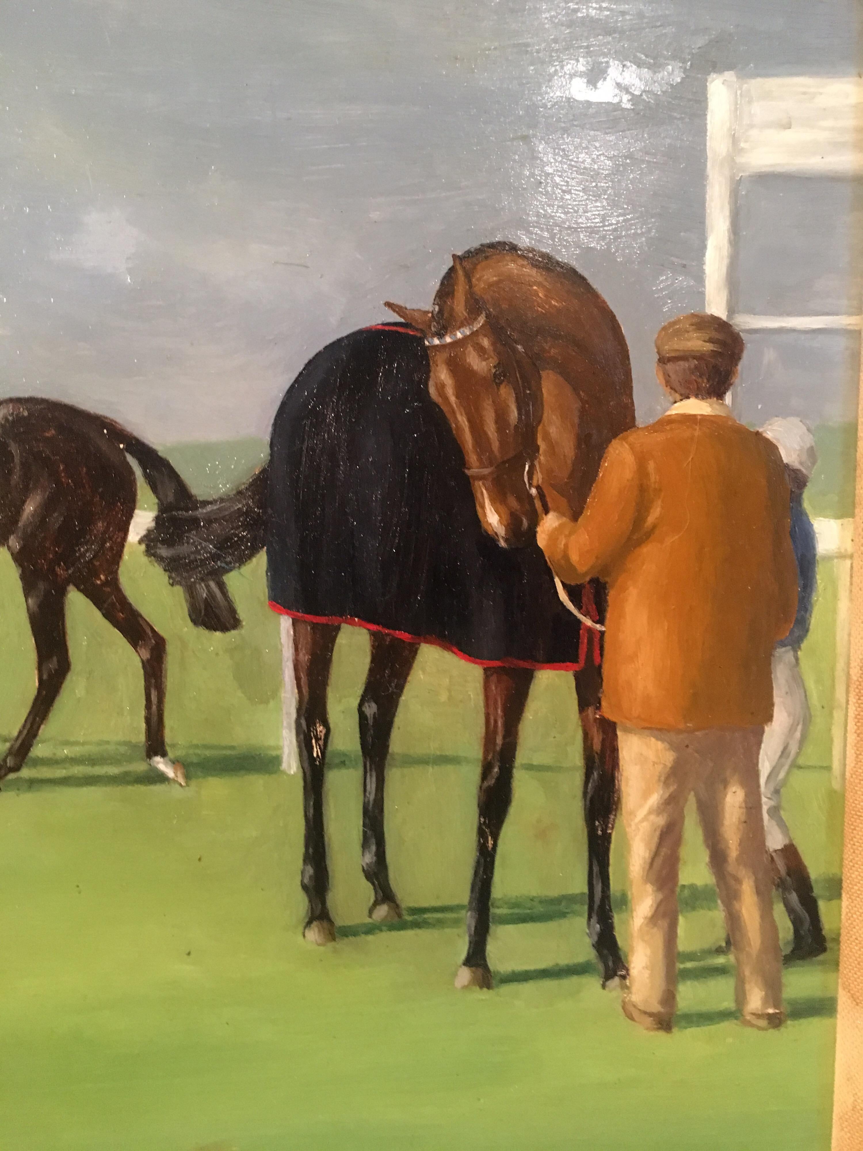 Equestrian Portrait, Horse Racing, Sporting Oil Painting, Signed - Brown Figurative Painting by Alison Guest