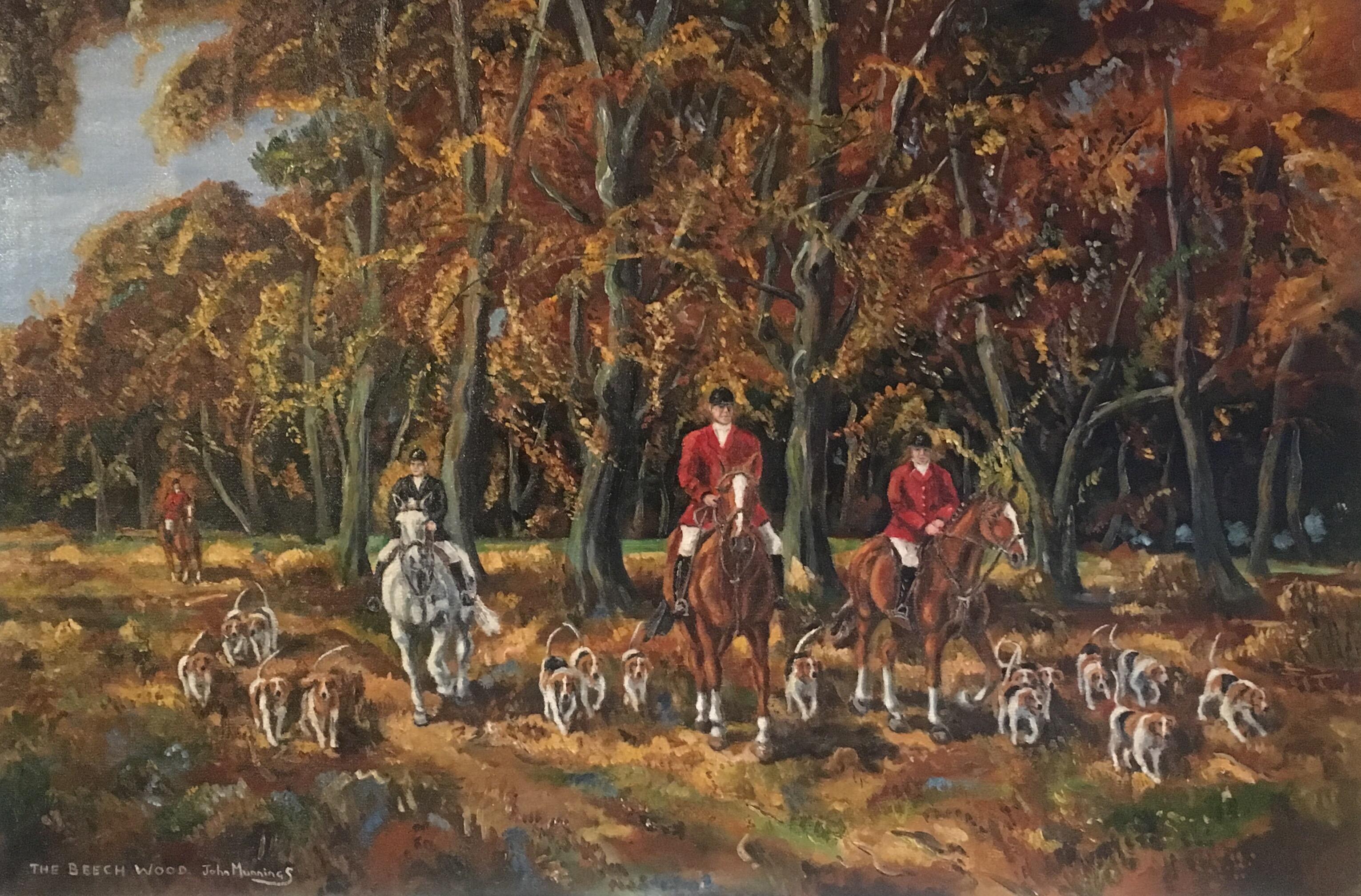 John Munnings Animal Painting - The Beech Wood, Equestrian Hunting Sport Large Oil Painting, Signed