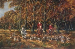 The Beech Wood, Equestrian Hunting Sport Large Oil Painting, Signed