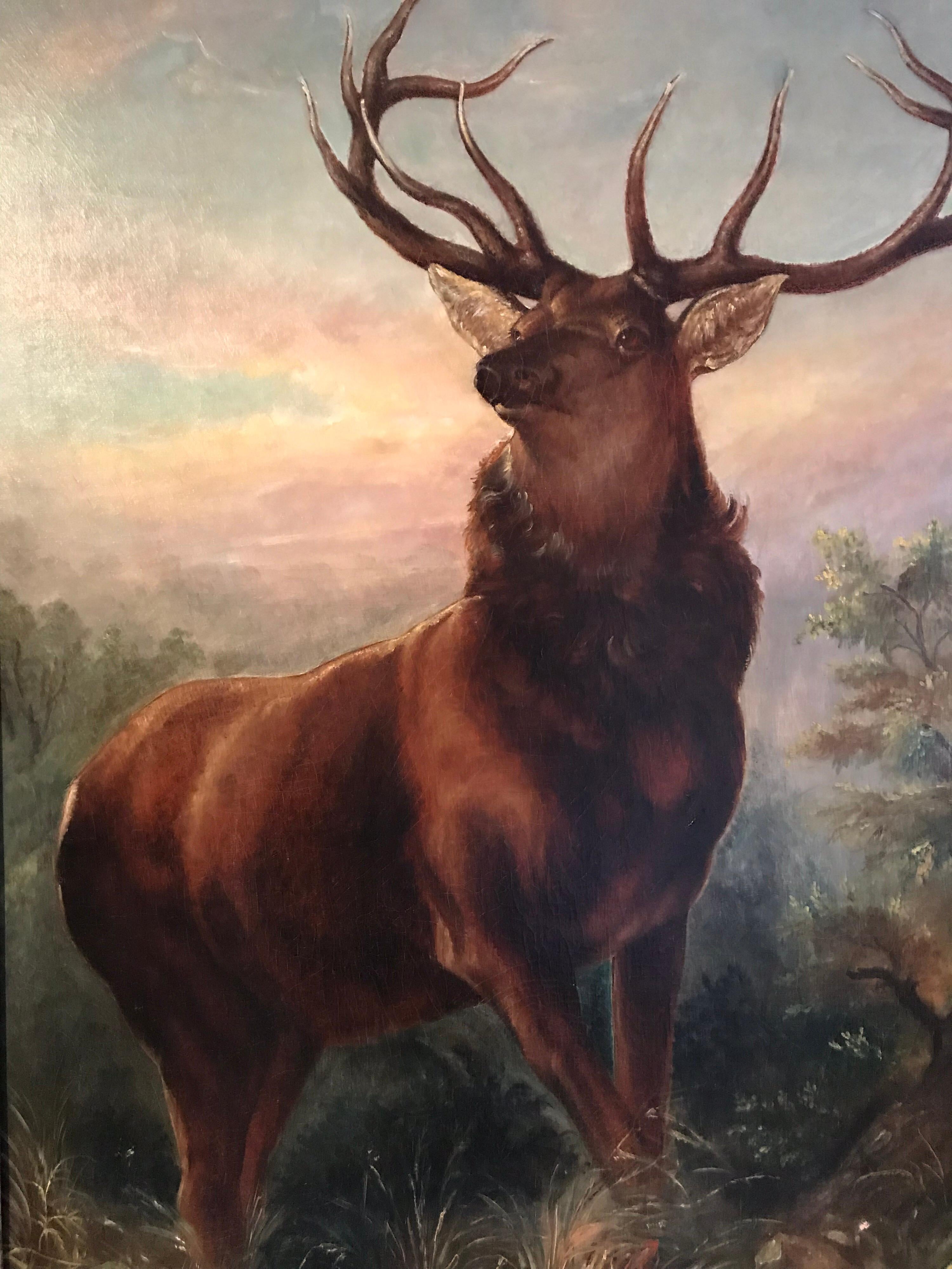 Monarch of the Glen, Huge Antique Oil Painting after Sir Edwin Landseer - Brown Animal Painting by Victorian English
