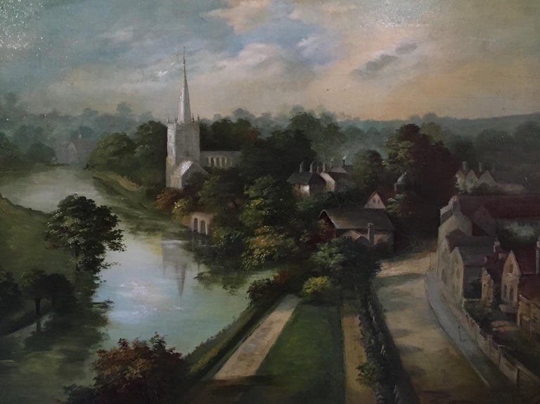 G.Lawton Antique Oil Painting Landscape of 'Stratford Upon Avon