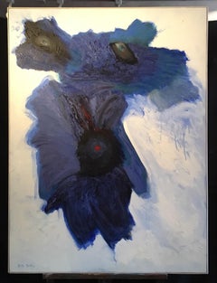 Huge Abstract Oil Painting, Indigo Blue, "Les Yeux Bleus" Signed Original