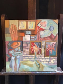 French Figurative Abstract Interior Scene Oil Painting Beatrice Werlie