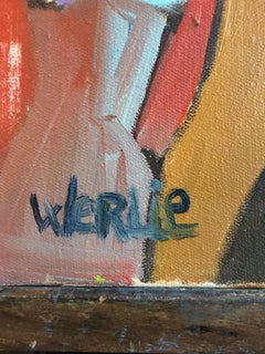 Large French Abstract Picasso Style Red Colour Original Oil Painting Signed