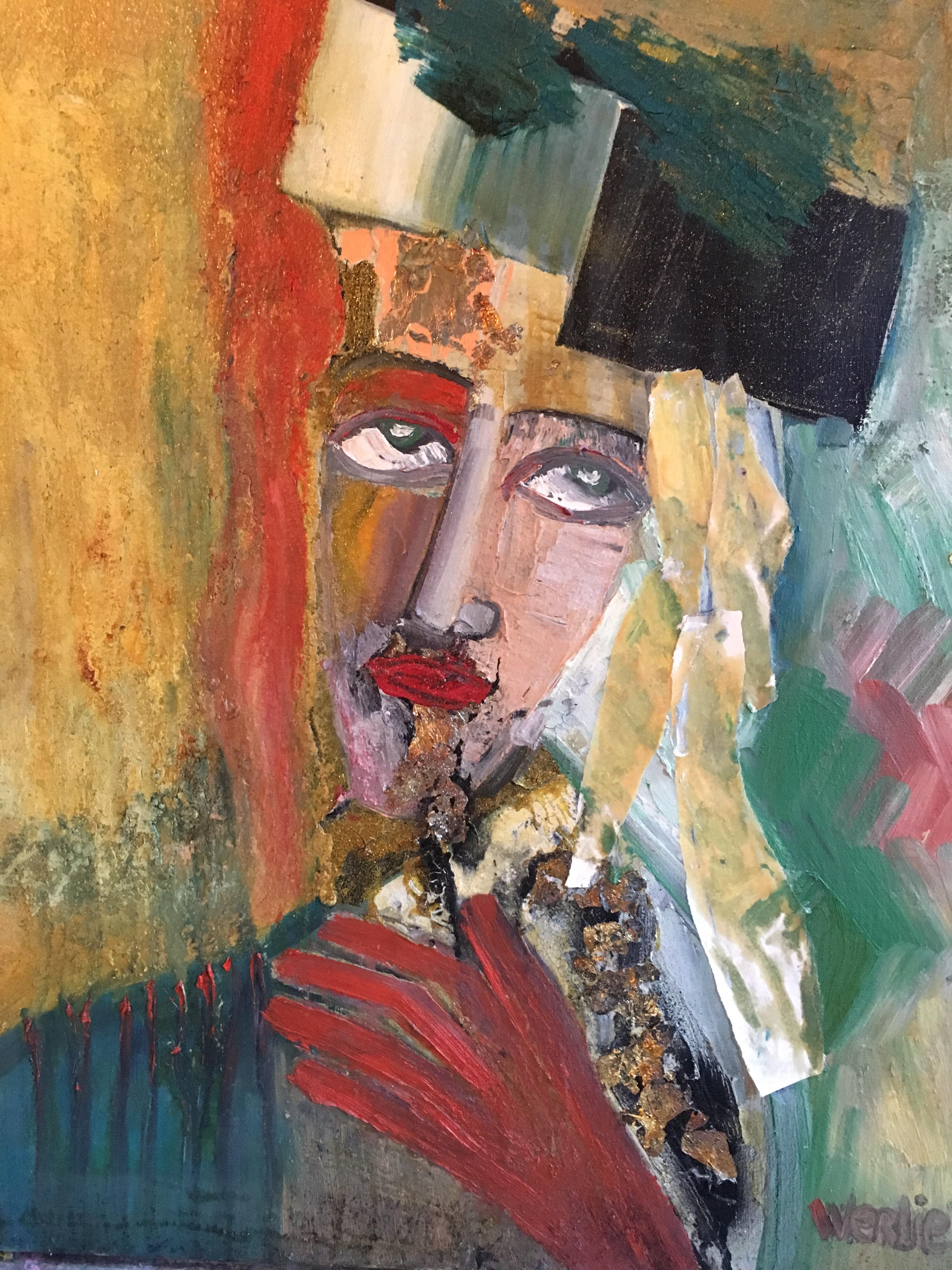 Portrait Painting di Beatrice Werlie - Pittura ad olio contemporanea astratta francese in stile Picasso firmata