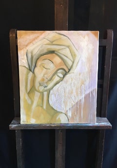 Pale Yellow Portrait, Cubist, French Abstract, Original Oil Painting