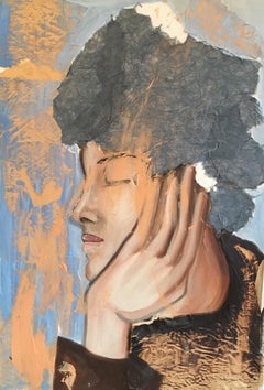 Elegant Portrait, Side Profile, Mixed Medium Painting, French Artist