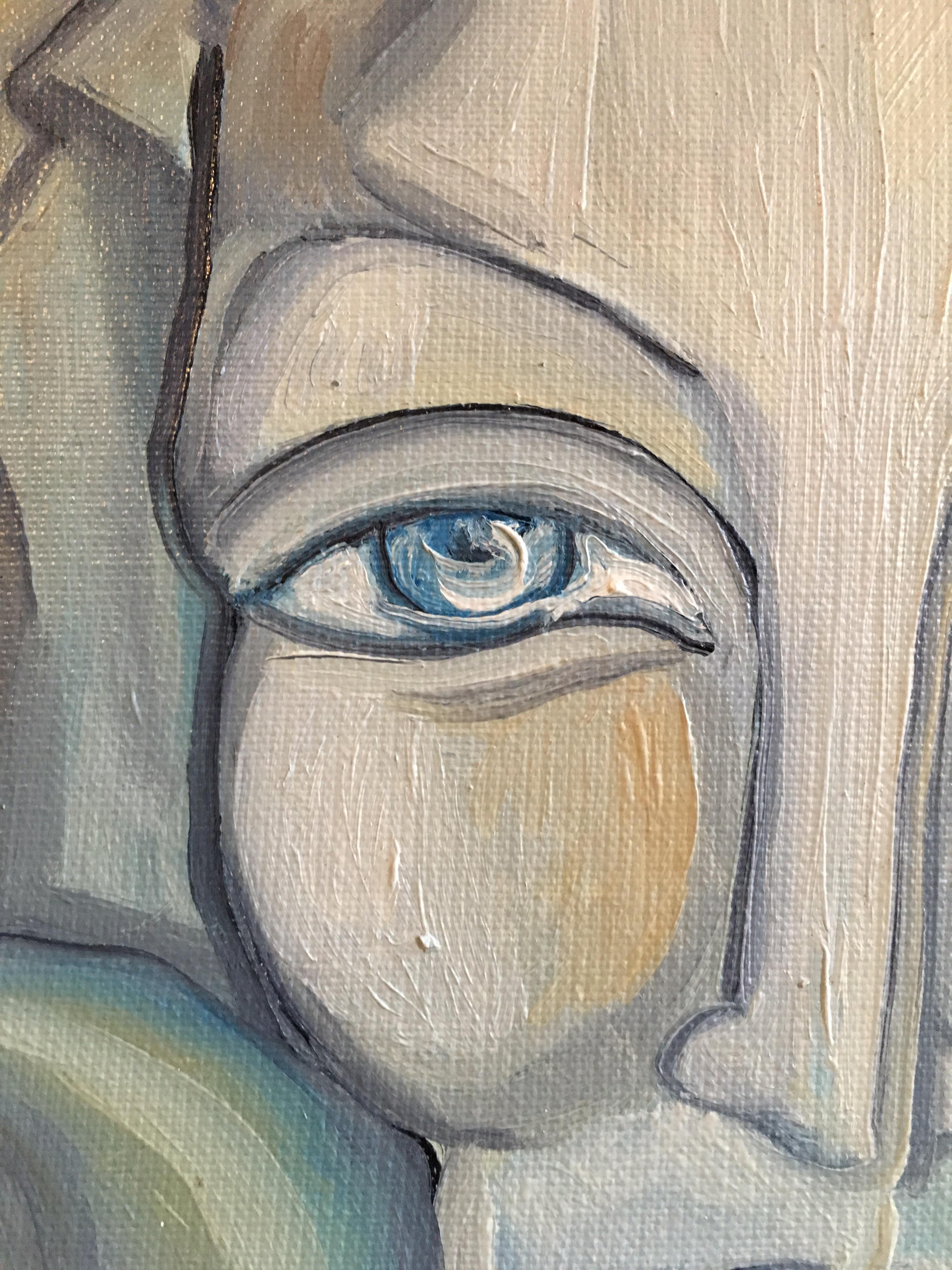 Blue Coloured Portrait, Cubist Abstract, Original Oil Painting, Signed 
By French artist Beatrice Werlie, early 21st Century
Titled 'Lavande' in the lower right hand corner
Oil painting on canvas, unframed
Canvas size: 18.5 x 15 inches

Sensational