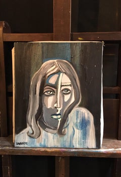 Dark Picasso Style Portrait, Cubist Abstract, Original Oil Painting, Signed