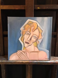 Portrait élégant, abstrait cubiste abstrait, peinture à l'huile originale, signée