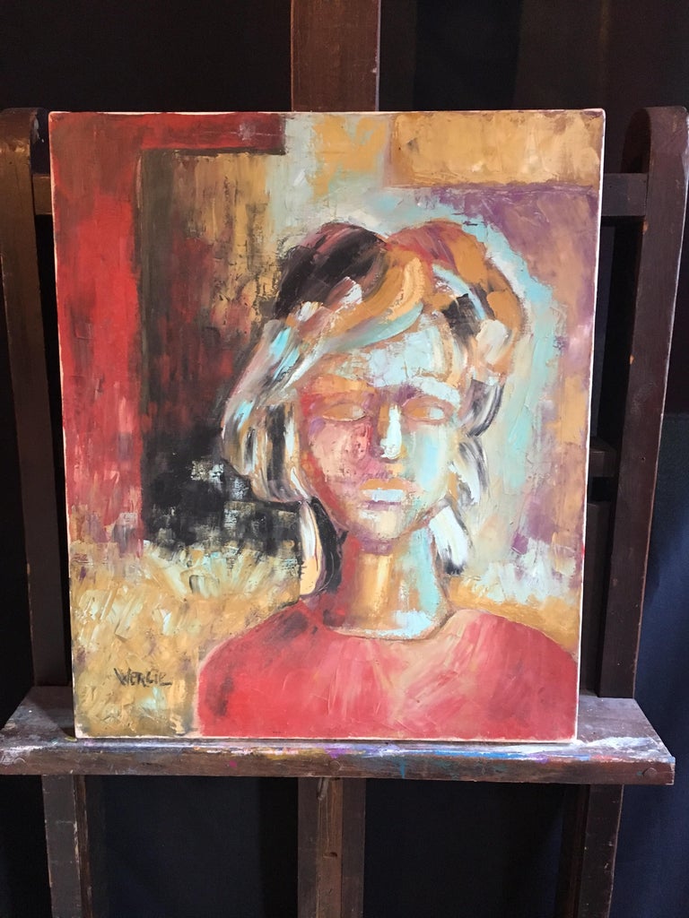 Elegant Portrait, Abstract Style, French Artist, Signed - Painting by Beatrice Werlie