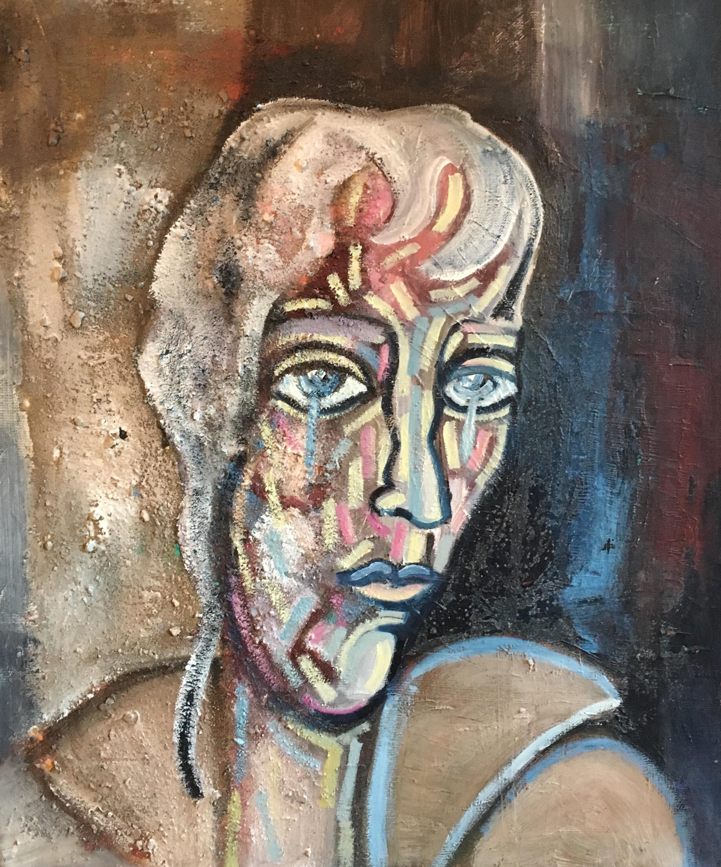 Abstract Portrait, Dark Colours, Picasso Style, Original Oil Painting