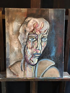 Portrait abstrait, couleurs foncées, style Picasso, peinture à l'huile originale