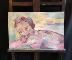 Peinture à l'huile contemporaine, portrait abstrait français, style Picasso