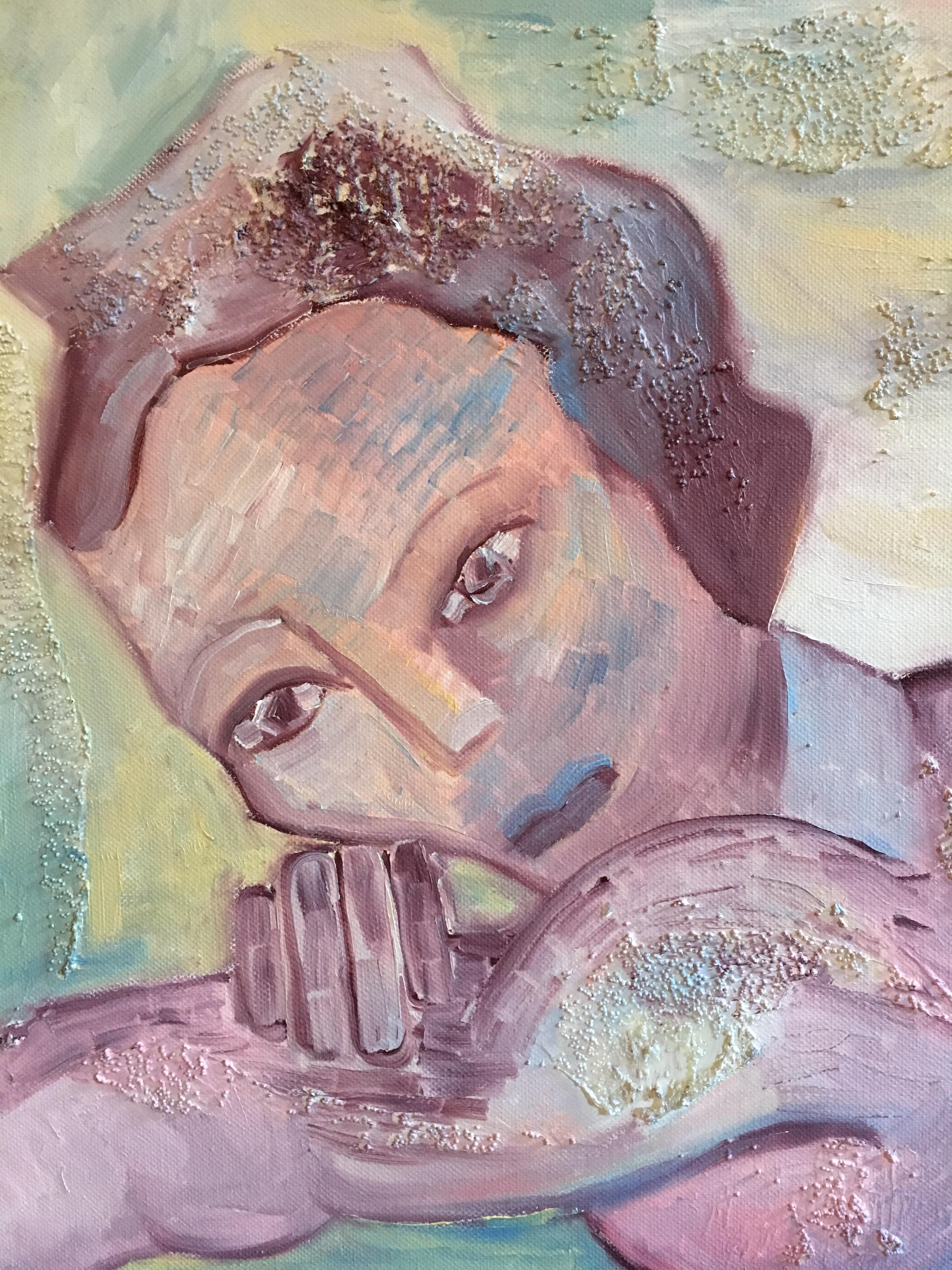Ritratto astratto francese contemporaneo in stile Picasso Pittura ad olio originale - Painting Astratto di Beatrice Werlie