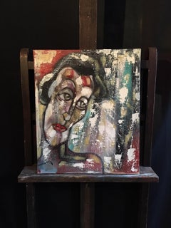 Striking Portrait, Dark Colours, "Un Jour de Pluie", Original Oil Painting