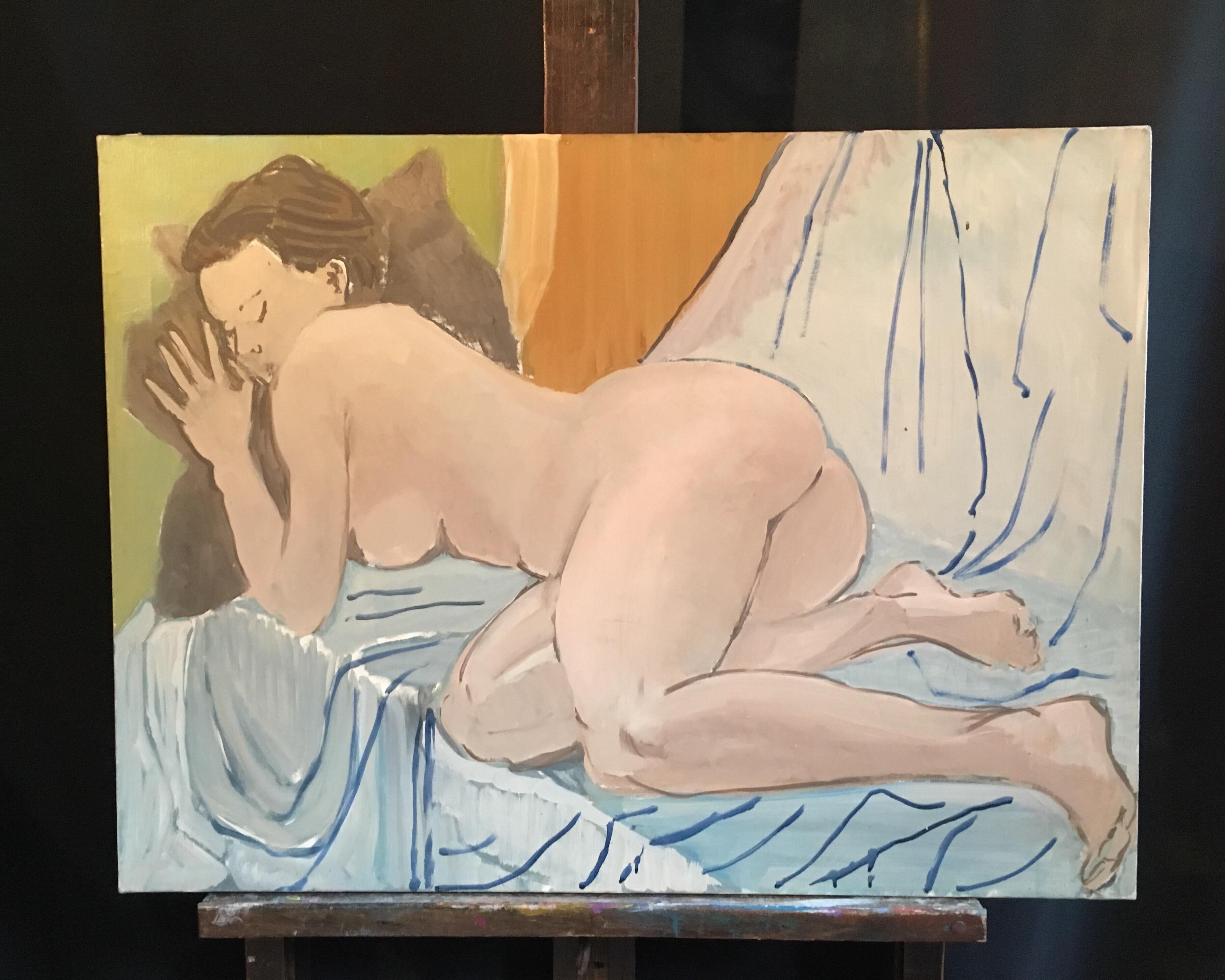 Large Impressionist Nude, Oil Painting, Light Green/Blue Colour 2