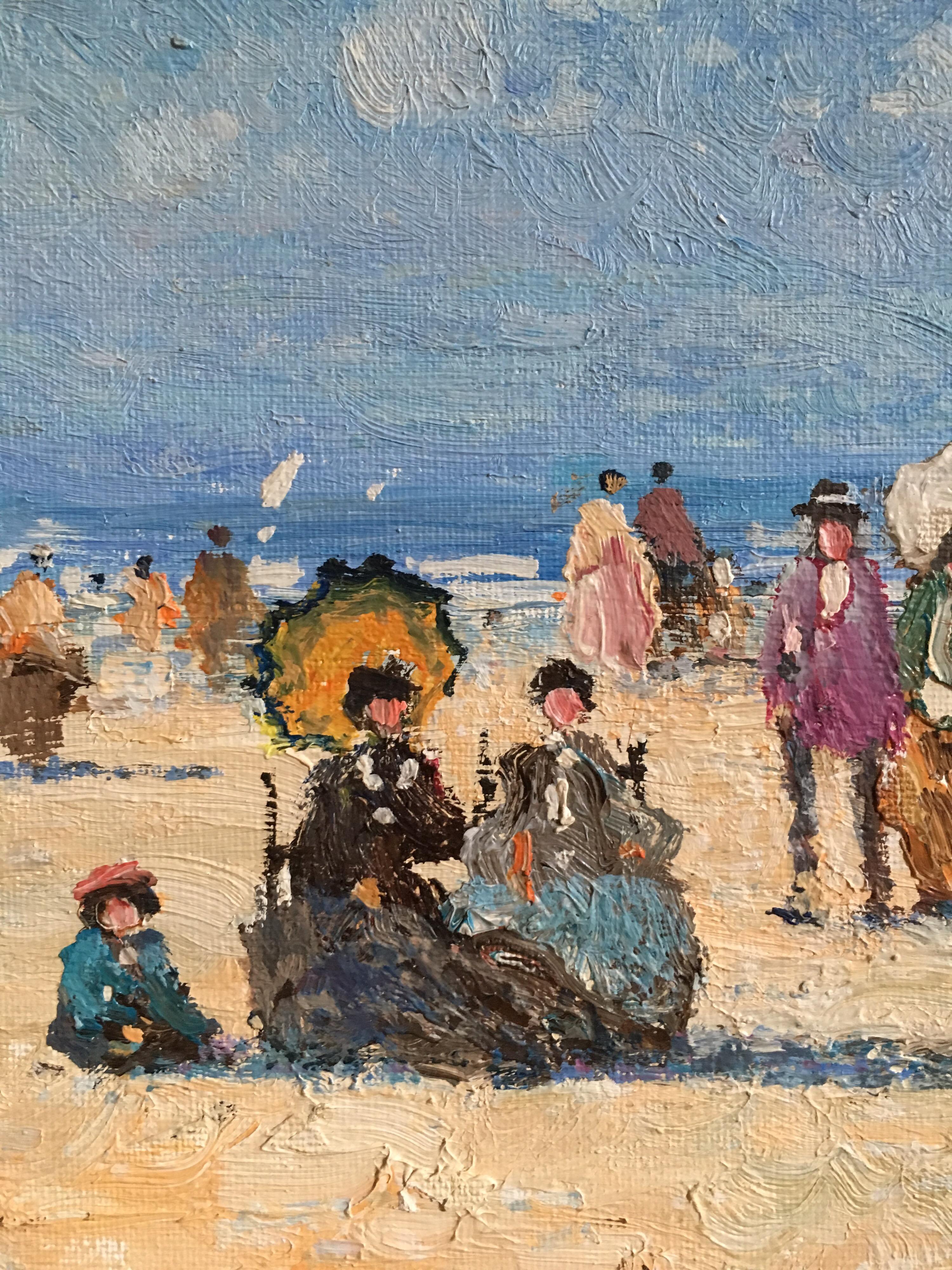 Elegant Beach Painting, French Impressionist, Nautical, Signed Oil Painting 4