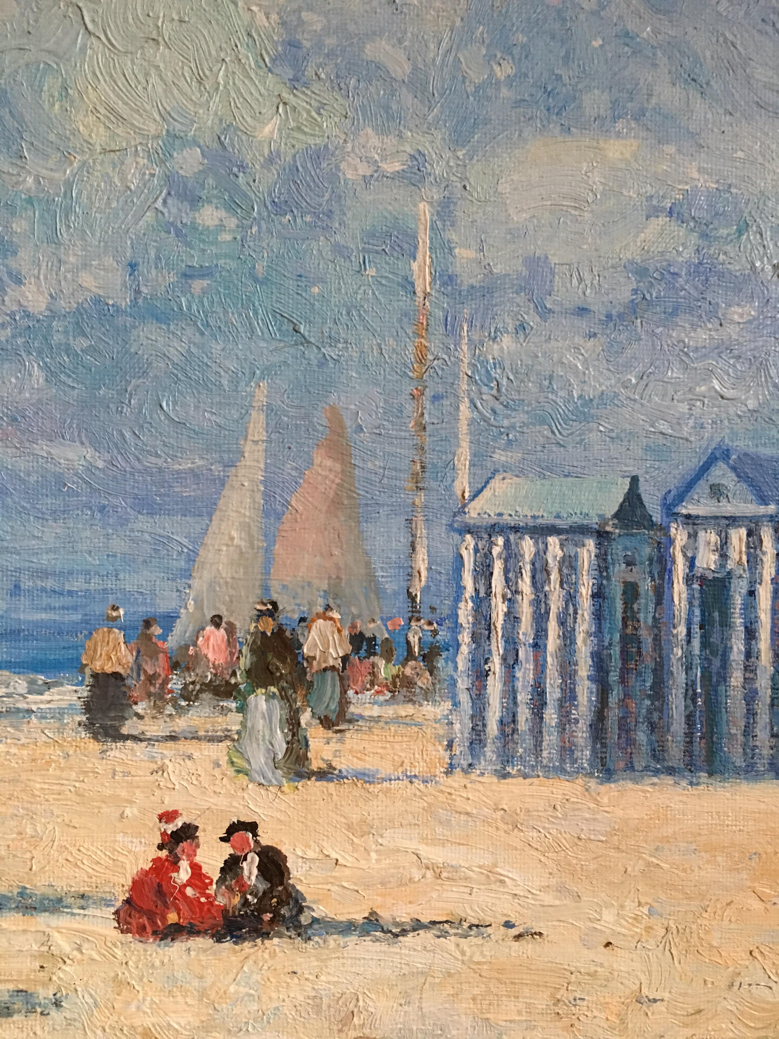 Elegant Beach Painting, French Impressionist, Nautical, Signed Oil Painting 2
