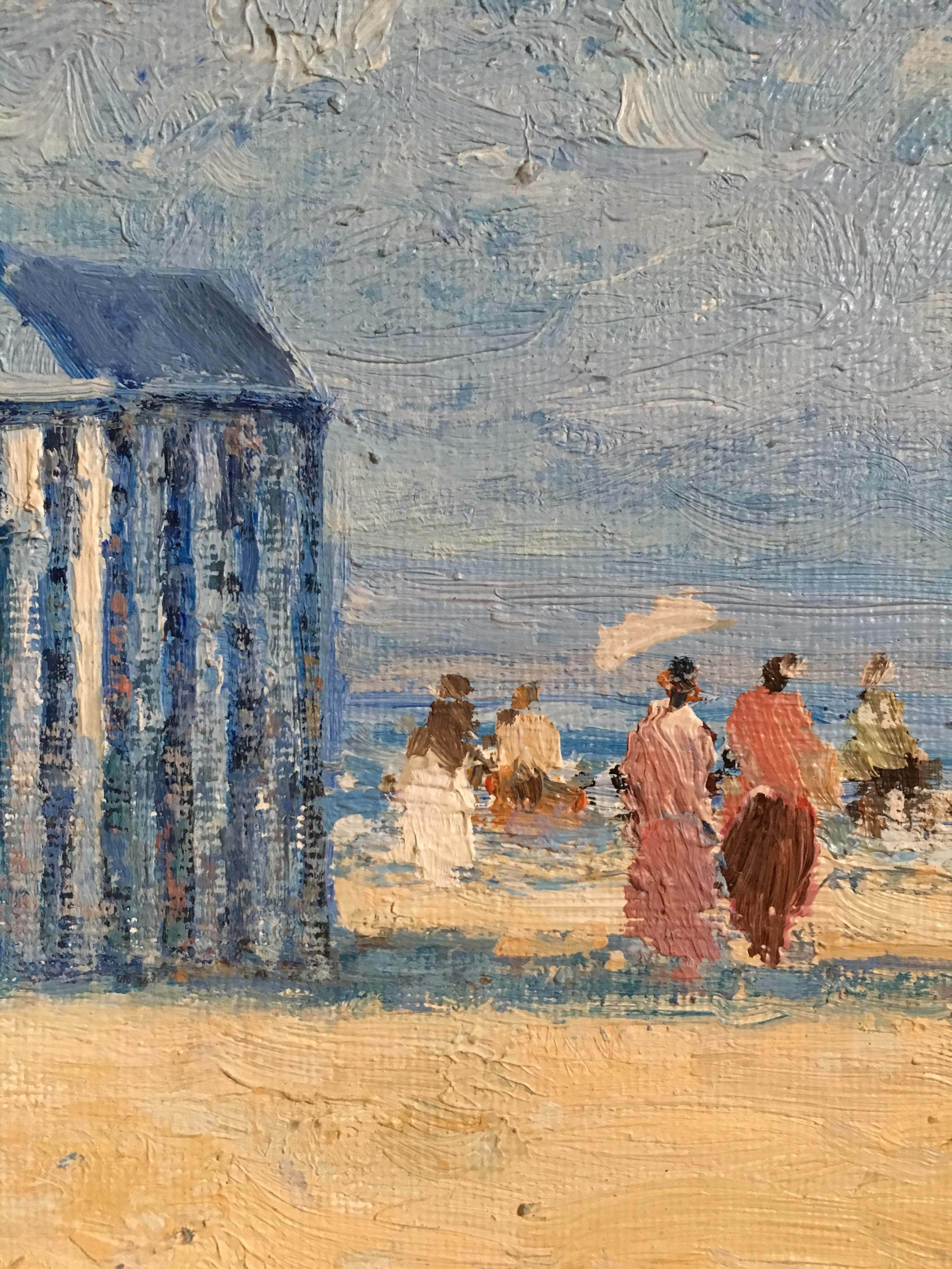 Elegant Beach Painting, French Impressionist, Nautical, Signed Oil Painting 3