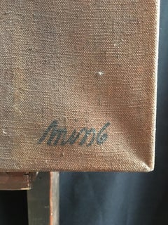 Girl with the Gun 1990's Stylised Portrait Signed Oil Painting