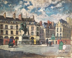 Vintage Bustling Streets of Paris, Impressionist Landscape Original Oil Painting, Signed