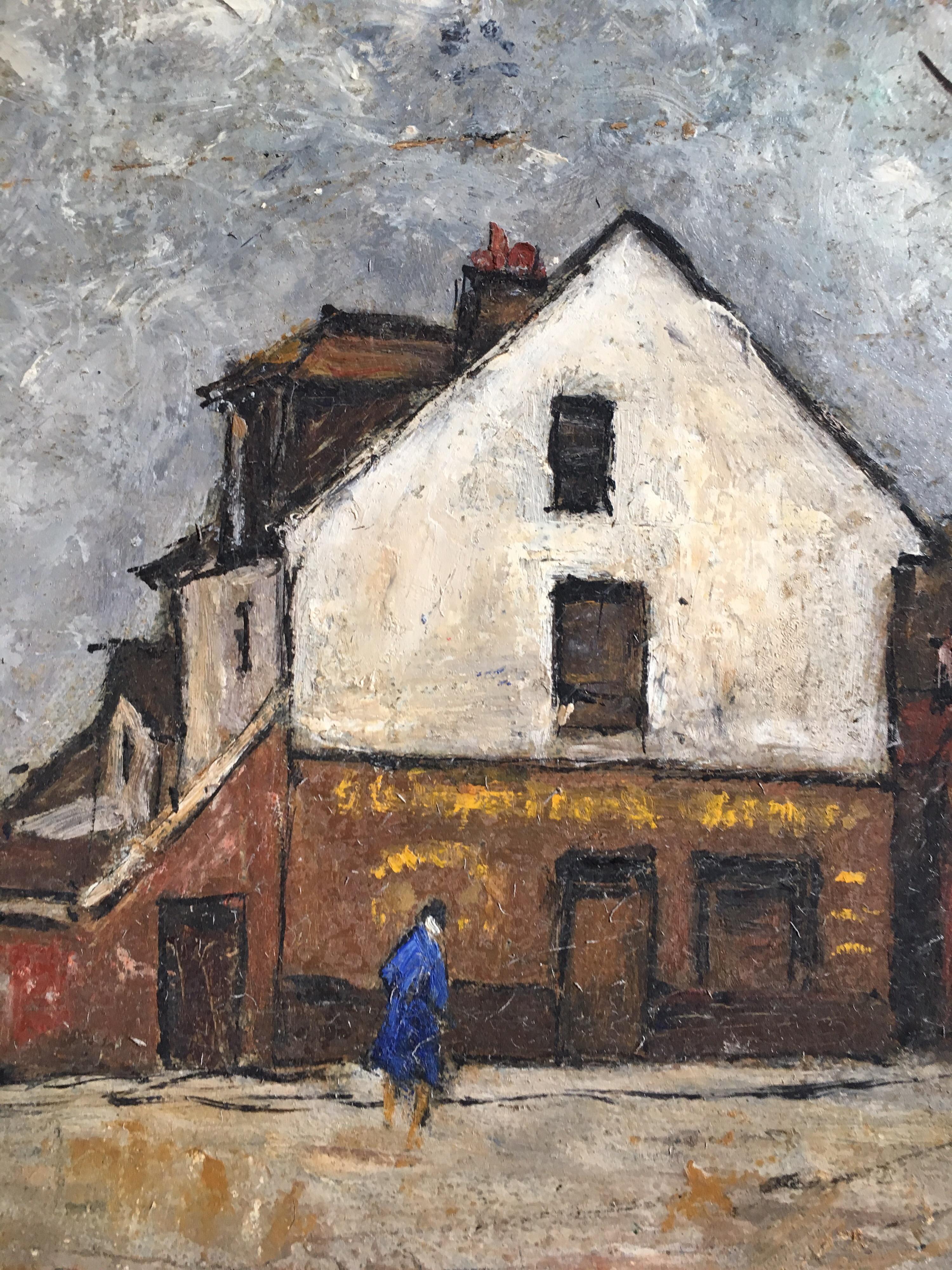 Windy Paris Street Scene, Impressionist Landscape Original Oil Painting, Signed 1