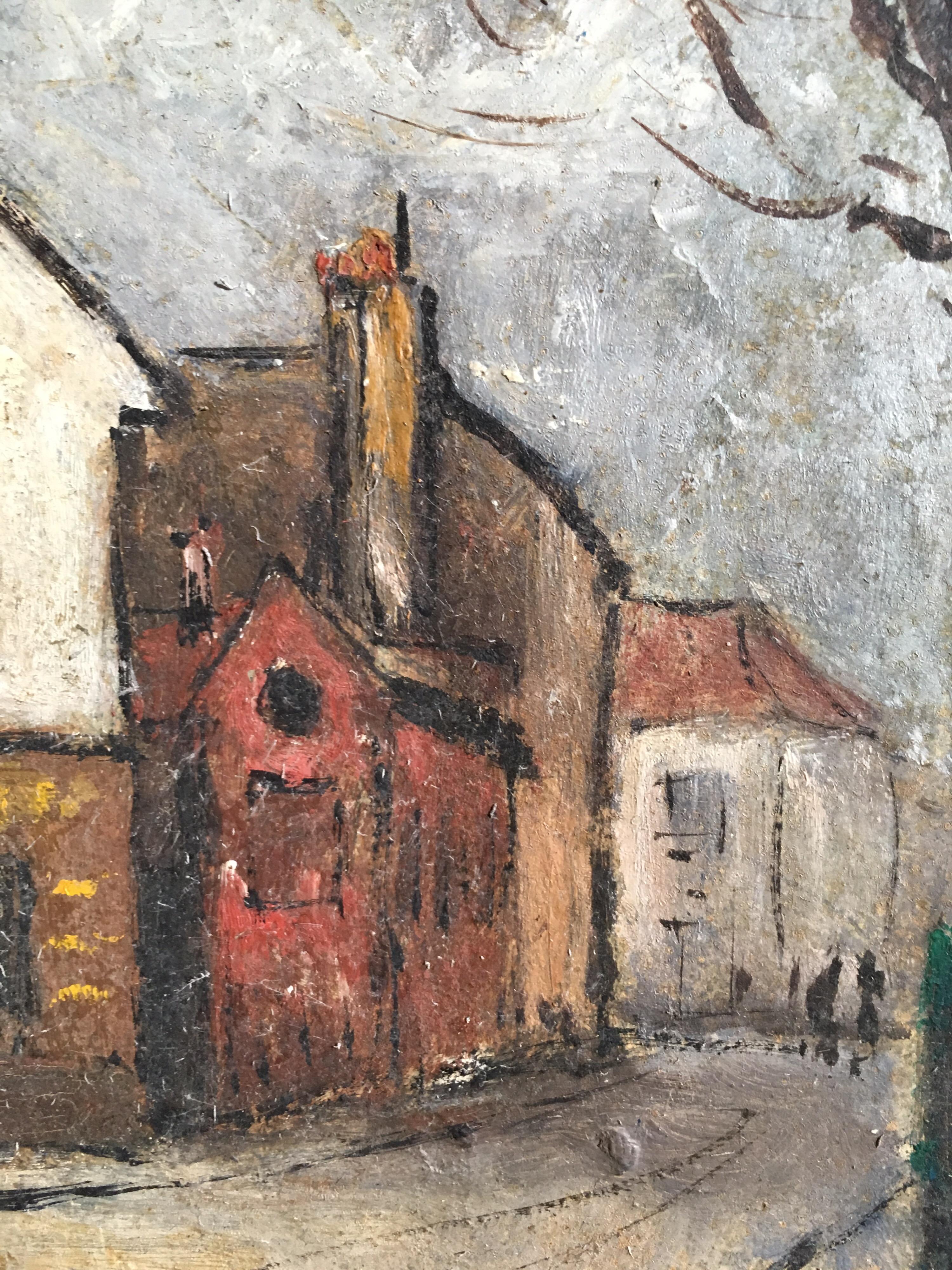 Windy Paris Street Scene, Impressionist Landscape Original Oil Painting, Signed 3