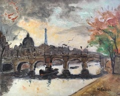 Scène de Paris Tranquil, rivière Seine et Tour Eiffel, huile impressionniste signée