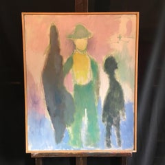 Pittura a olio colorata astratta rosa pastello anni '70, originale