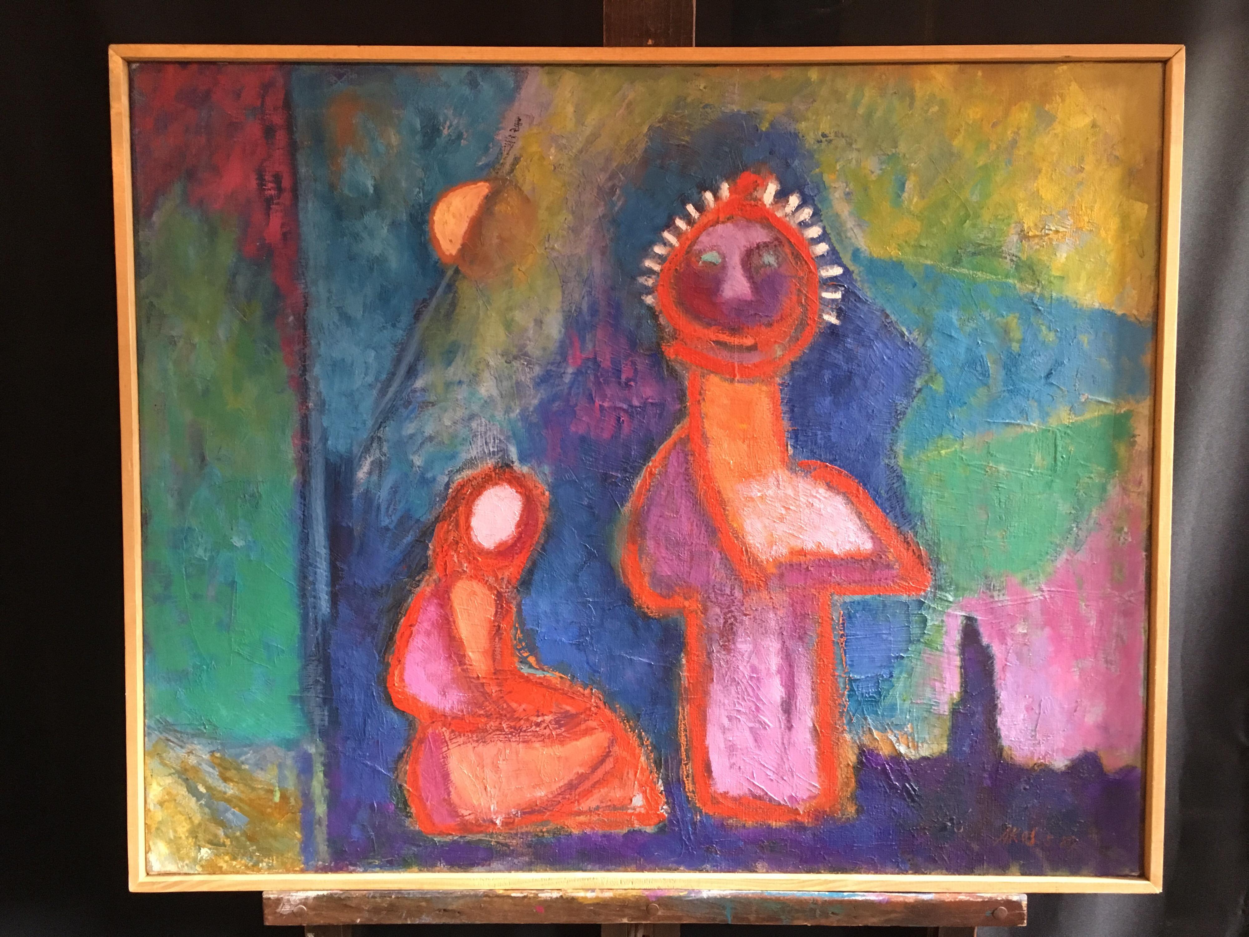 Peinture à l'huile d'origine expressionniste abstraite colorée de style artisanal - Painting de Akos Biro