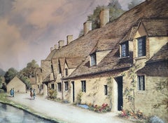 Arlington Row Bibury, Tranquil Cotswold Village, Signed and Dated Watercolour 