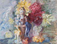 Ritratto elegante, madre e figlio, pittura a olio originale