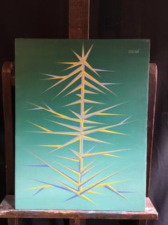 Large Green Spanish Abstract, Colourful 1960's Abstract Oil Painting, Original