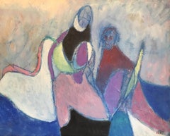 Multi-Coloured French Abstract, Figures Dancing, Original Oil Painting 