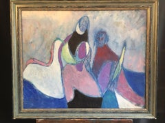 Huge MultiColoured French Abstract Cubist Figures Dancing Original Oil Painting