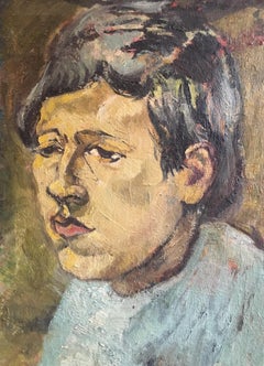 Portrait d'un jeune garçon, intitulé "Boy", peinture à l'huile impressionniste originale