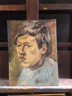 Portrait of a Young Boy, Titled "Boy", Original Impressionist Oil Painting