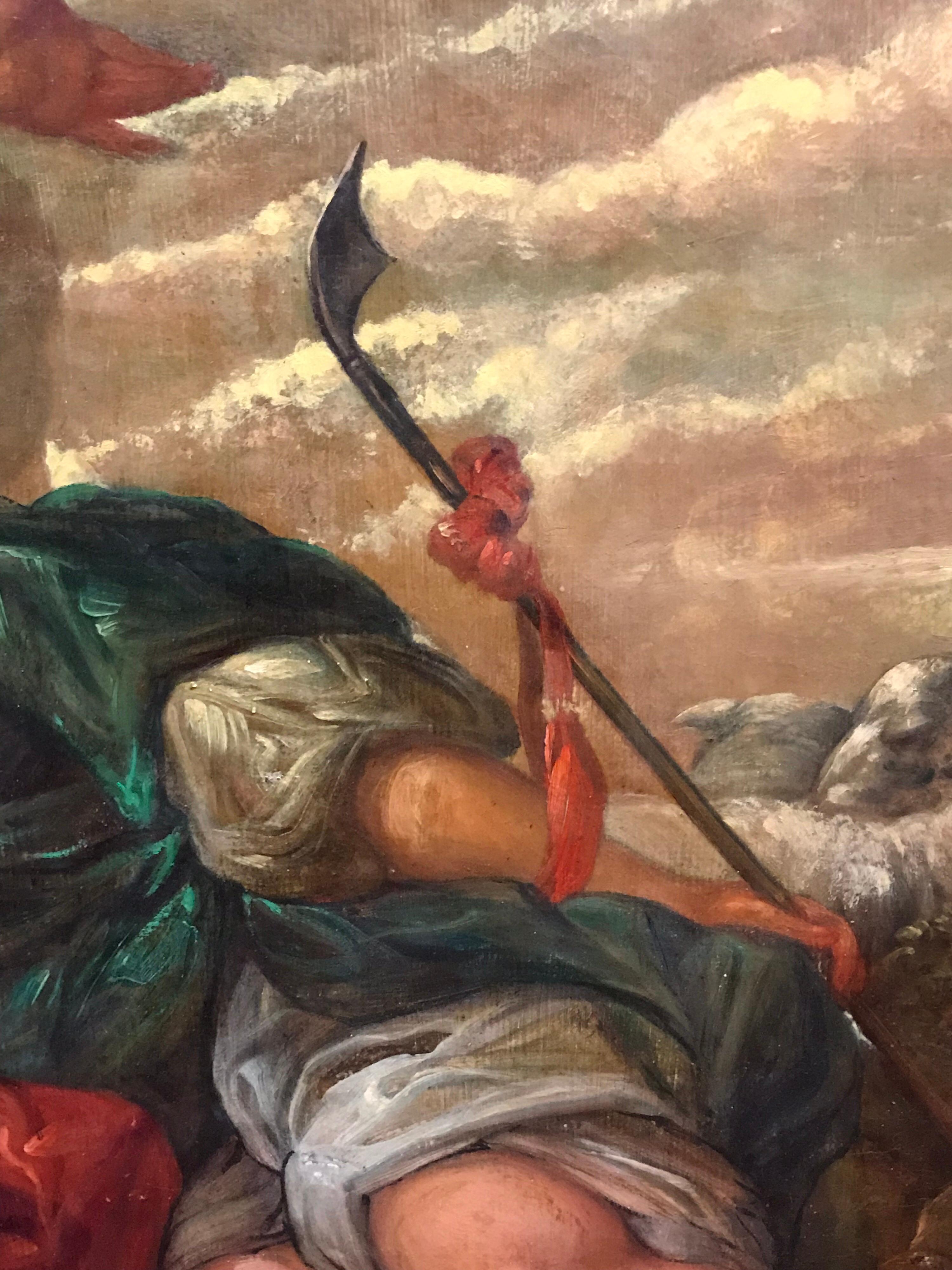 Enorme dipinto a olio di Antique French Rococo con amanti mitologici in un paesaggio in vendita 4