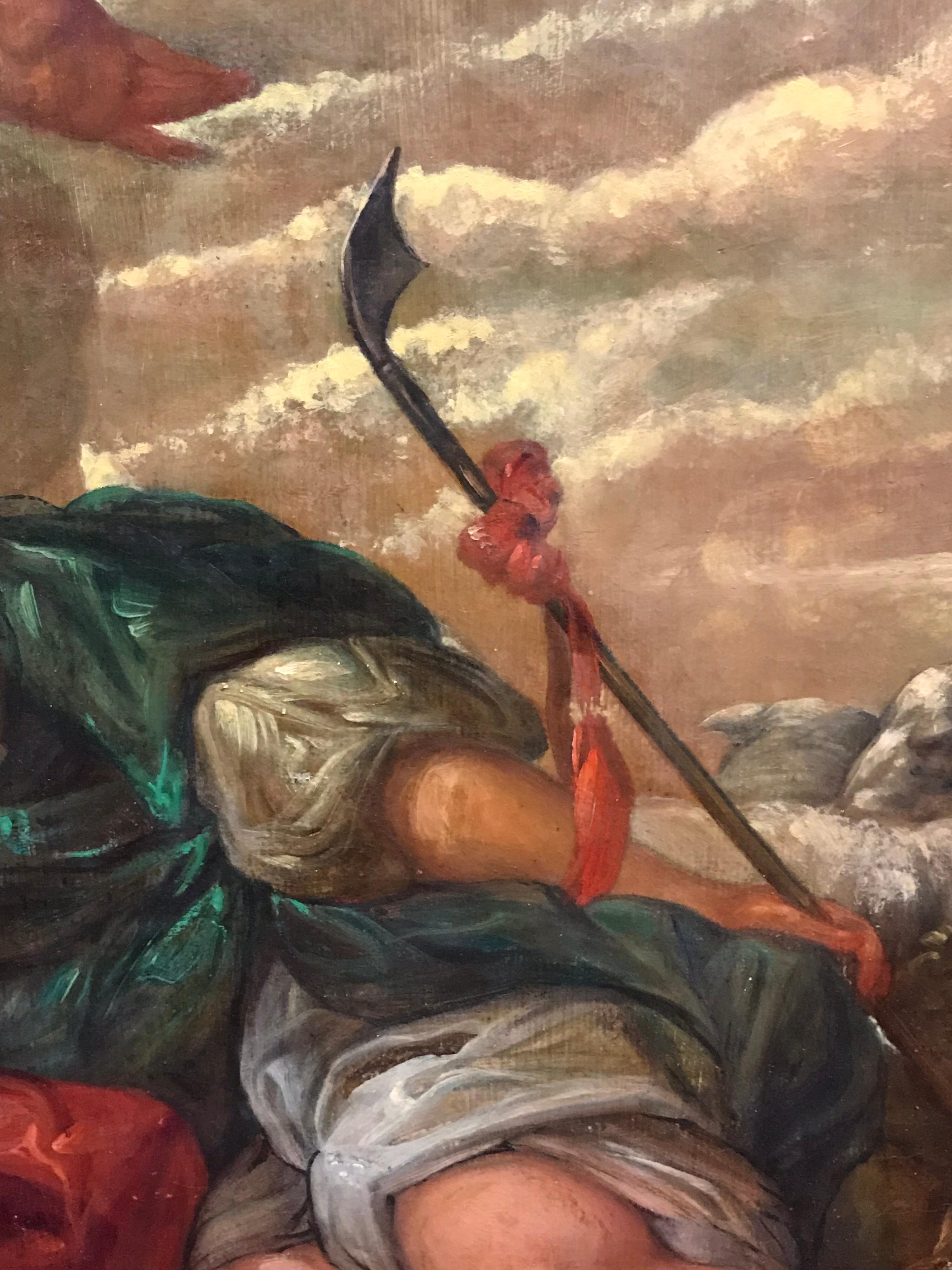 Grande peinture à l'huile rococo française ancienne - Lovers mythologiques dans un paysage en vente 6