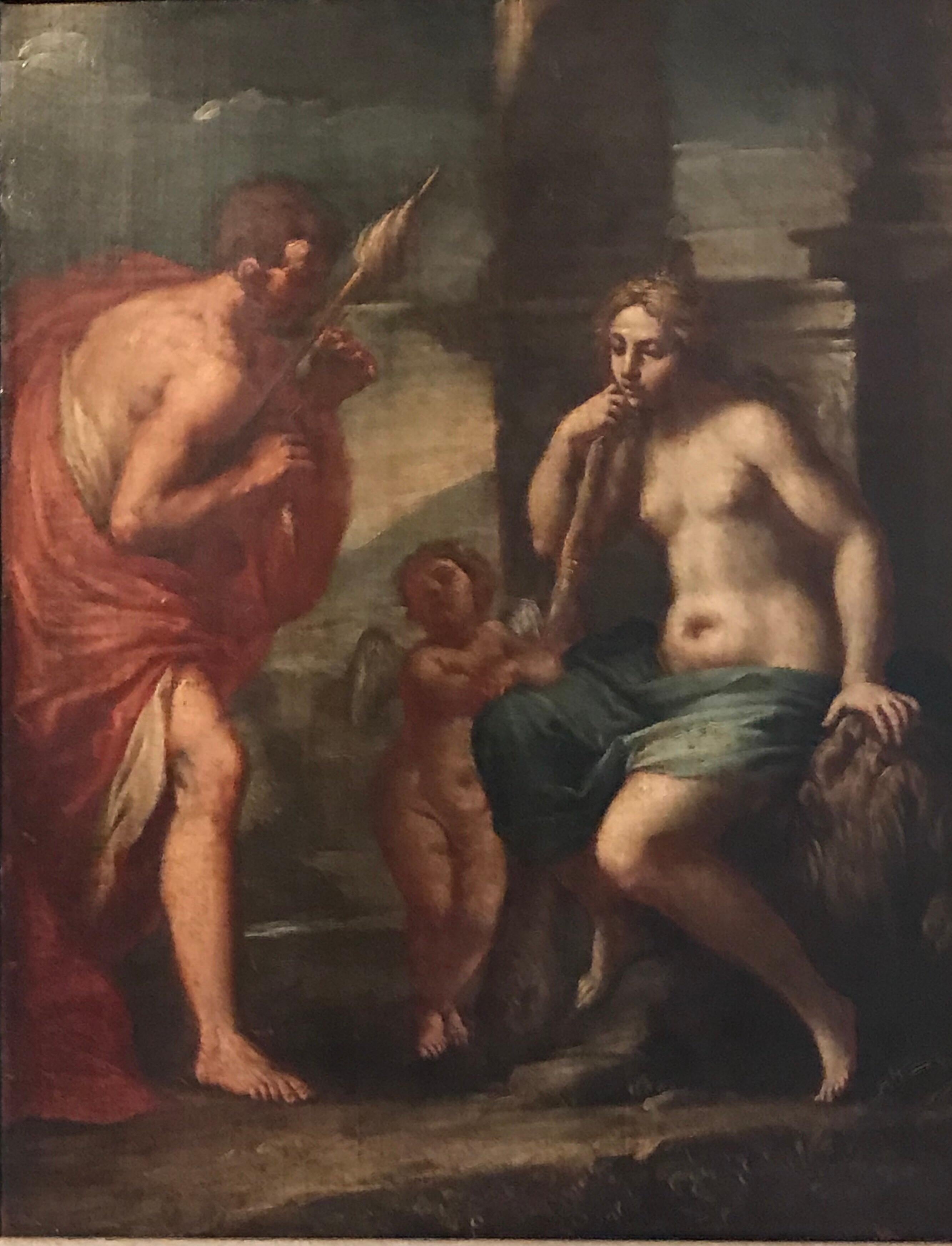 Italian Old Master Portrait Painting - Hercules & Omphale, Fine 18th Century Italian Oil Painting 