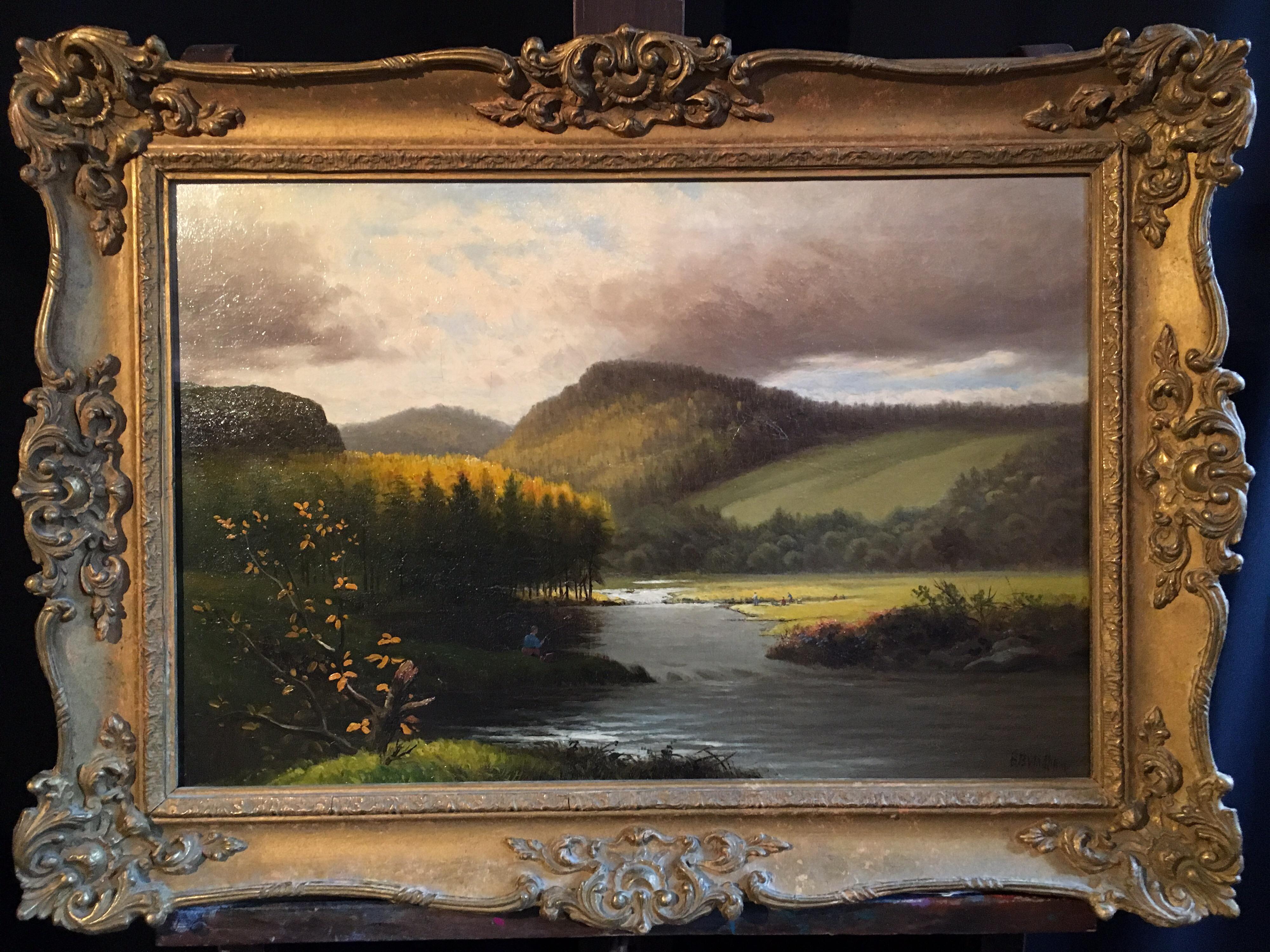 Breathtaking Estuary, Antique British Landscape OIl Painting, Dated & Signed - Brown Landscape Painting by BB Wadham