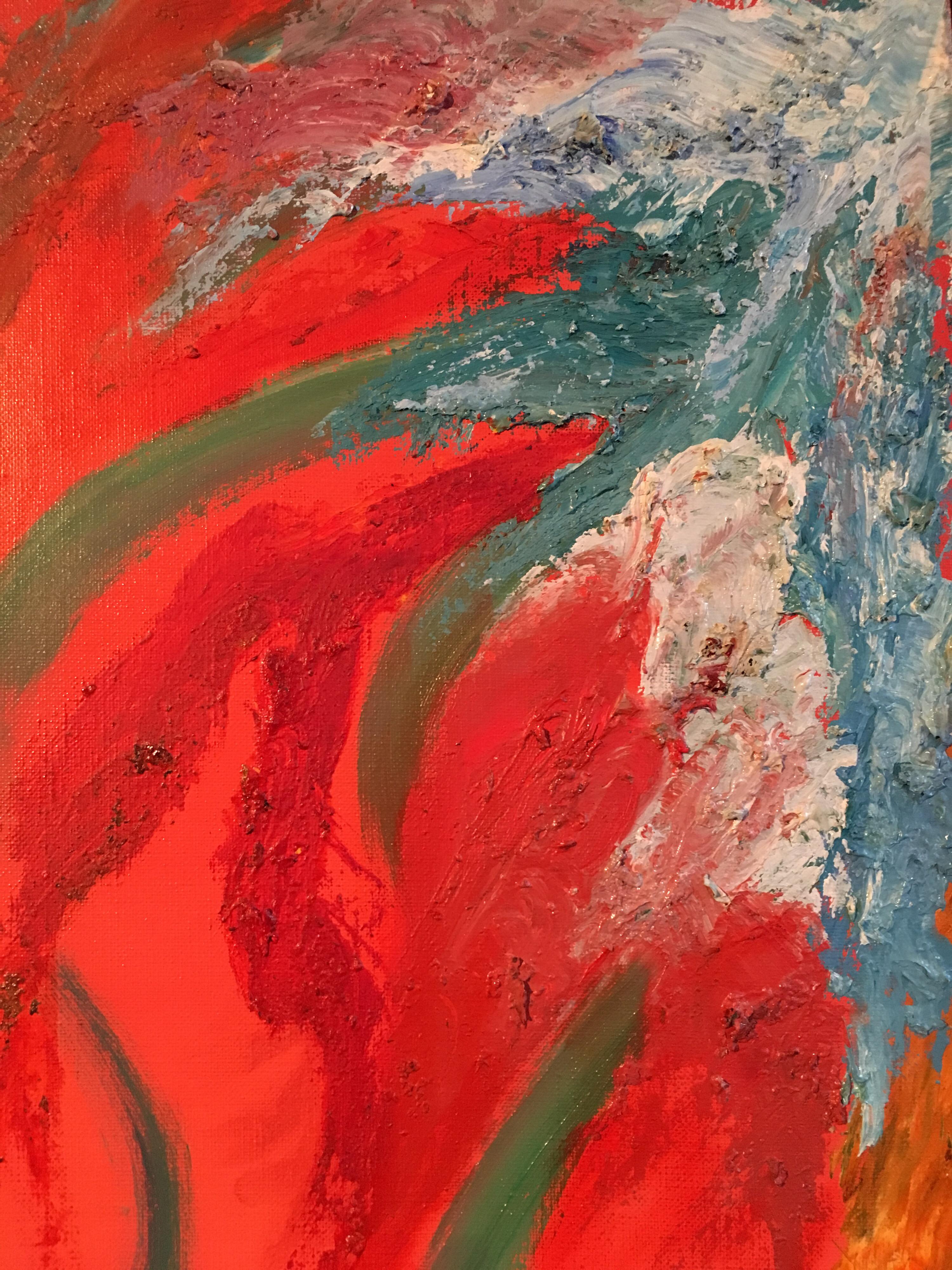 Fiery Abstract, Orange Colour, Original Oil Painting For Sale 2